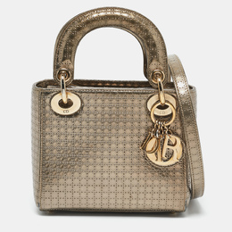 Christian Dior Gold Microcannage Patent Leather Mini Lady Christian Dior Tote 1151037