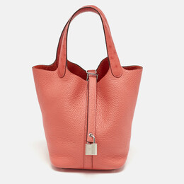 Hermes Rose Texas Ostrich and Taurillon Clemence Leather Picotin Lock 18 Bag 1151779