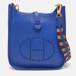 Hermes Bleu Royal/Bleu/Biscuit/Rouge H Taurillon Clemence Leather Maxi Quadrille Evelyne TPM Bag 1149674