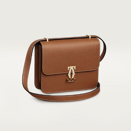 Женская сумка через плечо Cartier Sac porté épaule mini modèle, C de Cartier, текстурированная телячья кожа карамельного цвета с золотой отделкой crl1002566