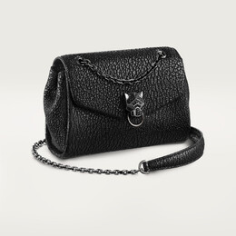 Женская сумка через плечо Cartier Sac chaine mini modèle, Panthère Graphique de Cartier, блестящая черная жатая телячья кожа crl1002591