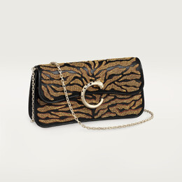 Вечерняя сумка Cartier Sac chaine mini modèle, Panthère C de Cartier, черная телячья кожа и вышивка золотыми нитями с изображением тигра crl1002650