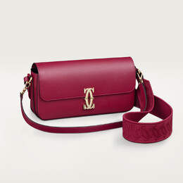 Женская сумка через плечо Cartier Sac east-west, C de Cartier, текстурированная телячья кожа вишнево-красного цвета crl1002539