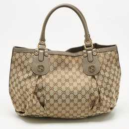Gucci Grey/Beige GG Canvas and Leather Large Scarlett Stud Tote 1186651