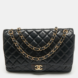 Chanel Black Quilted Lambskin Leather Maxi Classic Single Flap Bag 1186407