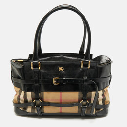 Burberry Black/Beige House Check Canvas and Leather Bridle Kent Tote 1186358