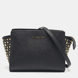 Michael Kors Black Leather Small Studded Selma Crossbody Bag 1184906
