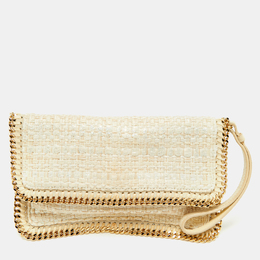 Stella McCartney Ivory Woven Glitter Fabric Falabella Wristlet Clutch 1186401