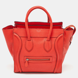Celine Neon Orange Leather Mini Luggage Tote 1185681