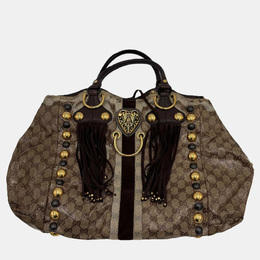 Gucci Babouska Heart Beige Ebony Crystal Canvas Tote Bag 1184250