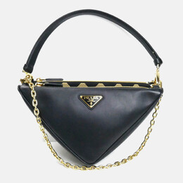 Prada Triangle Black Beige Leather and Fabric Shoulder Bag 1185117