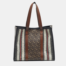Burberry Bridle Brown TB Coated Canvas Small East West Book Tote 1184880