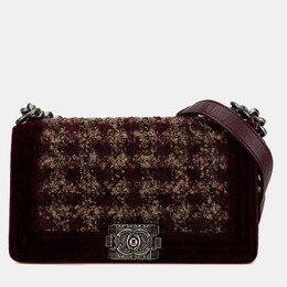 Chanel Burgundy Old Medium Velvet and Tweed Boy Flap Bag 1184390