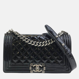 Chanel Boy Medium Black Patent Leather Shoulder Bag 1184795