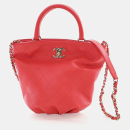 Chanel Bucket Small Red Calfskin CC Lock Tote Bag 1184683