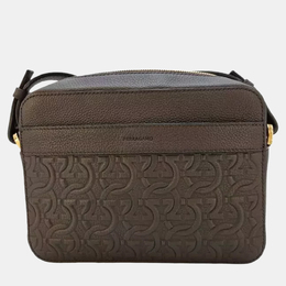 Salvatore Ferragamo Ferragamo Gancini Embossed Black Leather Crossbody Bag 1184253
