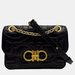 Salvatore Ferragamo Gancini Black Quilted Leather Shoulder Bag 1184280
