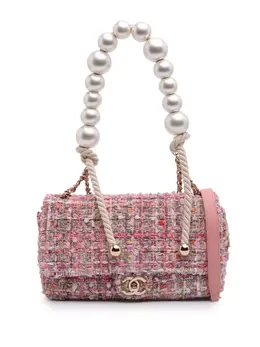 Chanel 2019 Mini Tweed Pearl Top Handle Flap satchel 31118746