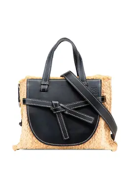 Loewe 2019 Small Raffia and Leather Gate Top Handle Bag satchel 31304043