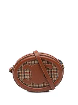 Celine 2022 Small Canvas and Calfskin Cuir Triomphe Houndstooth Oval crossbody bag 31297841