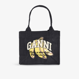 Сумка-шоппер Ganni с принтом "банан" большая хлопковая, черный r04462250 | black