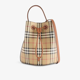 Сумка-ведро Burberry маленькая холщовая, мультиколор r04469654 | vntg chk/briar brown