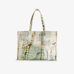 Сумка-шоппер джинсовая Acne Studios с вышитым логотипом, серо-зеленый r04492768 | white/green