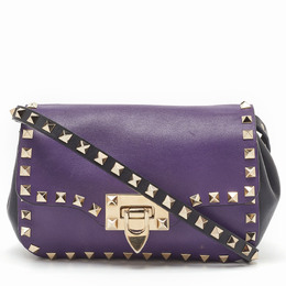 Valentino Dark Purple/Black Leather Rockstud Flap Shoulder Bag 1186219