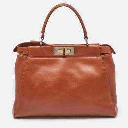 Fendi Brown Leather Medium Peekaboo Top Handle Bag 1186827