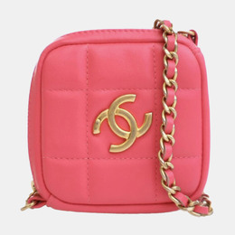 Chanel Pink CC Lambskin Diamond Clutch with Chain 1185844
