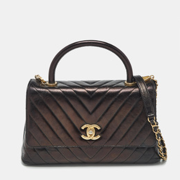 Chanel Black Chevron Leather Small Coco Top Handle Bag 1185651