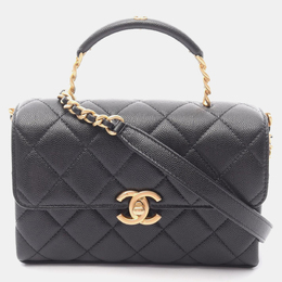 Chanel Matelasse Top Handle Chain Shoulder Bag Calfskin Black Ghw 1185320