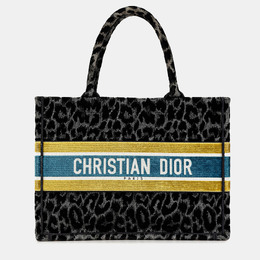 Christian Dior Black Mizza Medium Embroidered Canvas Leopard Book Tote 1184407