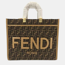 Fendi Sunshine Medium Brown FF Jacquard and Leather Tote Bag 1184299