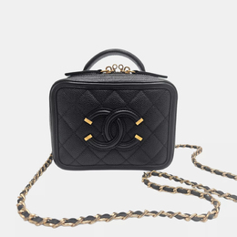 Chanel CC Filigree Small Black Quilted Caviar Leather Vanity Case Bag 1184307