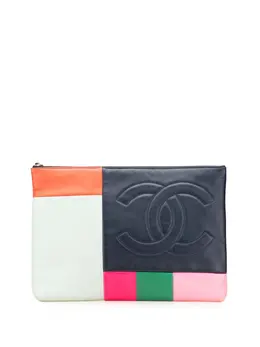 Chanel 2015 Large Lambskin Colorblock Patchwork O Case clutch bag 31318407
