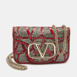 Valentino Red Beads and Sequins Micro Loco Chain Bag 1187837