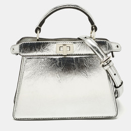 Fendi Silver Leather Petite Peekaboo ISeeU Top Handle Bag 1188412