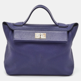 Hermes Blue Encre Togo and Swift Leather Palladium Finish 24/24 35 Bag 1187159