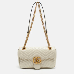 Gucci Off White Matelassé Leather Small GG Marmont Shoulder Bag 1187536