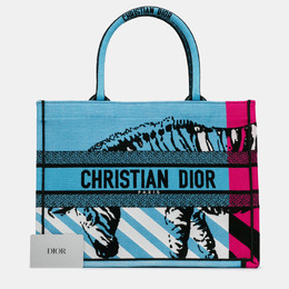 Christian Dior Blue Medium Embroidered Canvas Zebra D Jungle Pop Book Tote 1186668