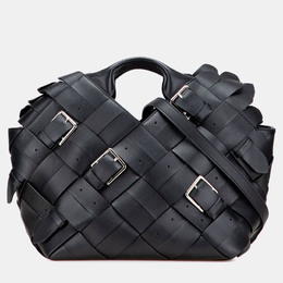 Loewe Black Small Woven Calfskin Buckle Surplus Basket Bag 1186493