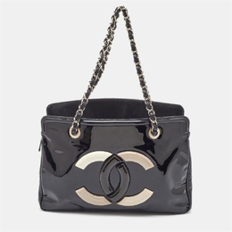 Chanel Black Patent Vinyl Small CC Lipstick Ligne Tote 1185595