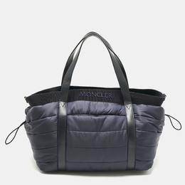 Moncler Navy Blue Quilted Nylon and Leather Mommy Bag 1184938