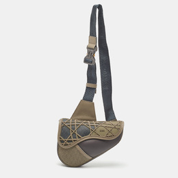 Christian Dior Dark Grey Mesh, Nylon and Cannage Rubber Saddle Crossbody Bag 1181126