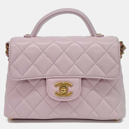 Chanel Pink Leather Small Top Handle Flap Bag 1187347