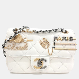 Chanel White Lambskin Leather Mini Charm Shoulder Bag 1187354