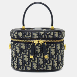 Christian Dior Navy Blue Calf Leather Cotton CD Signature Small Vanity Bag 1187356