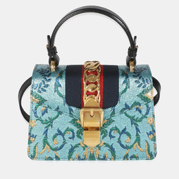 Gucci Blue Iridescent Embroidered Brocade Mini Sylvie Top Handle Bag 1187207
