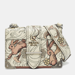 Prada x James Jean Off White Glace Calf Rabbit Print Leather Cahier Shoulder Bag 1187255